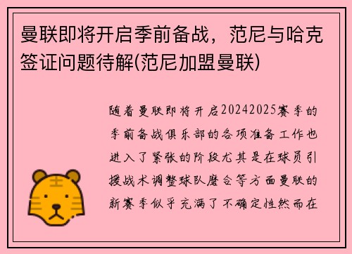 曼联即将开启季前备战，范尼与哈克签证问题待解(范尼加盟曼联)